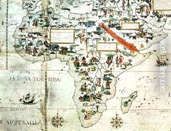 Add 24065 Detail of a map of the world showing Africa Oil Painting - Pierre Descaliers