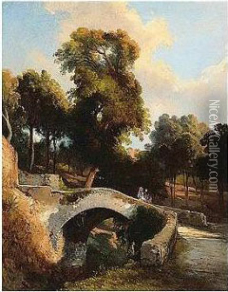 The Bridge Oil Painting - Consalvo Carelli