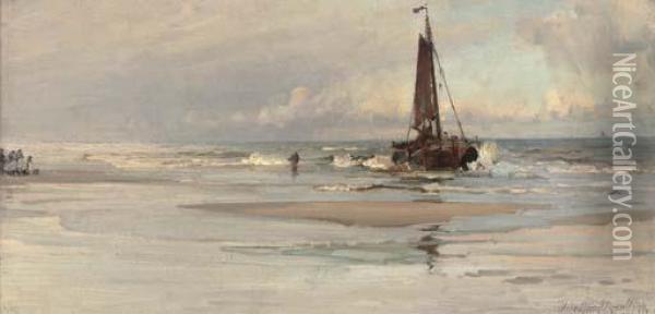 A Fishing Boat Pushing Out To Sea Oil Painting - Hamilton Macallum
