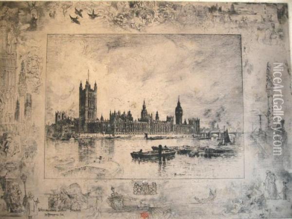 Item No. 807185 : Felix 
Hilaire Buhot, French,-, 'westminster Palace', Etching & 
Drypointl2ns2 Oil Painting - Felix-Hilaire Buhot
