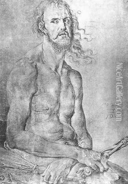 Self-Portrait as the Man of Sorrows Oil Painting - Albrecht Durer