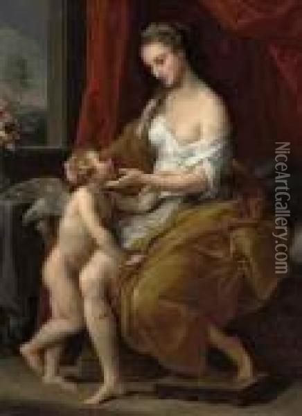 Venus Caressing Cupid Oil Painting - Pompeo Gerolamo Batoni