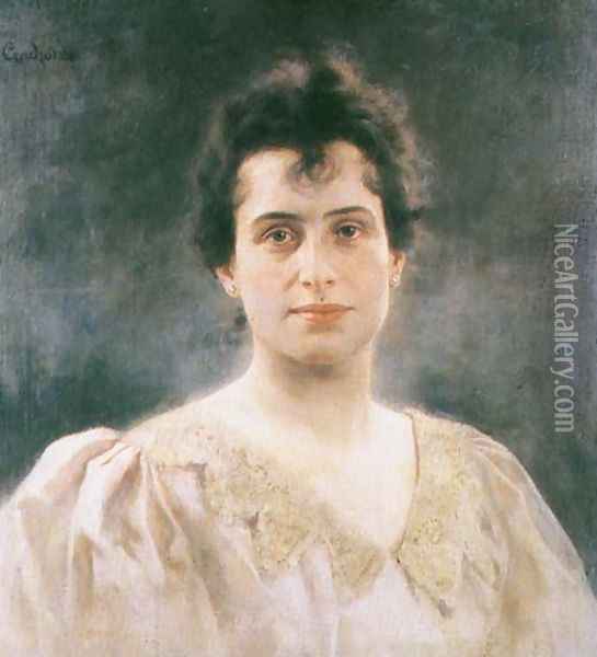 Portrait of a Woman in a Dress with Lacy Collar Oil Painting - Ladislas Wladislaw von Czachorski