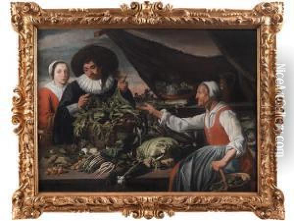 Die Alte Gemuseverkauferin Oil Painting - Adriaen van Utrecht
