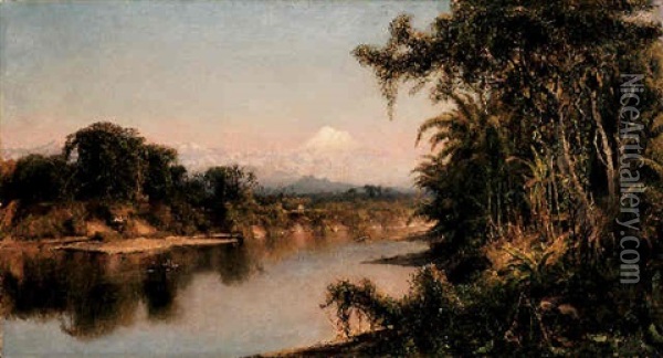 South American Landscape (chimborazo From Riobamba) Oil Painting - Louis Remy Mignot