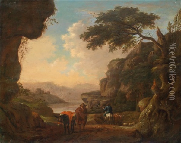 Ein Paar Sudliche Landschaften Mit Bauerlicher Staffage (pair) Oil Painting - Jan Dirksz. Both
