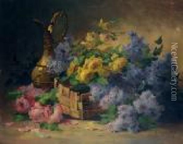 Nature Morte Aux Fleurs Et Au Pichet Oil Painting - Edmond Van Coppenolle