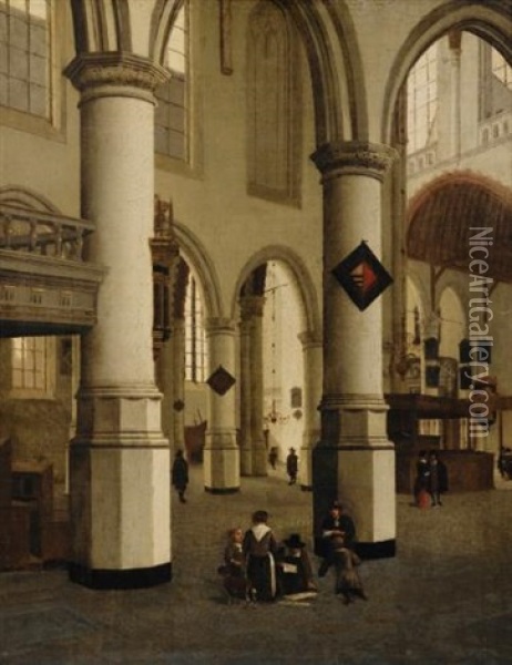 View Of The Oude Kerke In Delft From The Southern Aisle Towards The North East Oil Painting - Hendrick Cornelisz van der Vliet