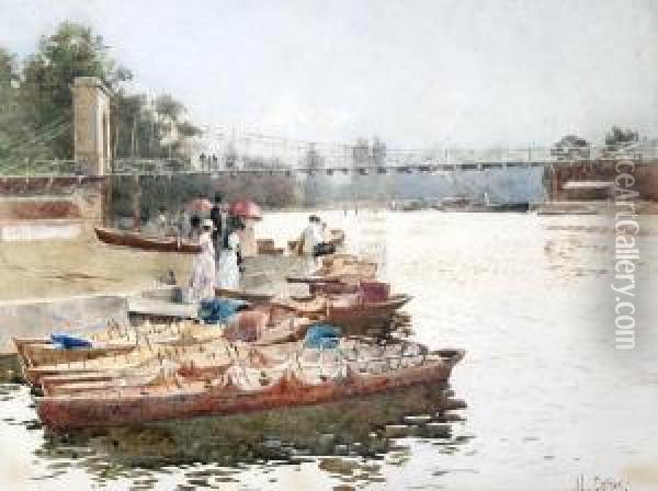 Rowing Boats On The Thames At Marlow Oil Painting - Hector Caffieri