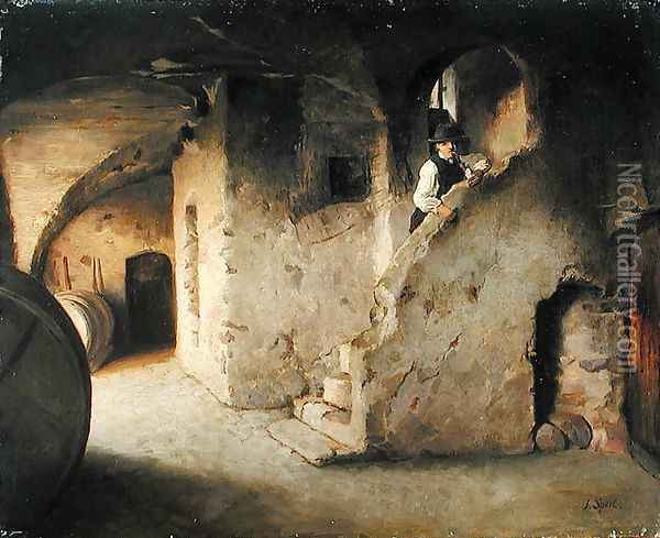 A Wine Cellar, c.1872 Oil Painting - Johann Sperl