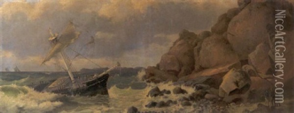 Schiffbruch An Felsiger Kuste Oil Painting - Edvard Skari