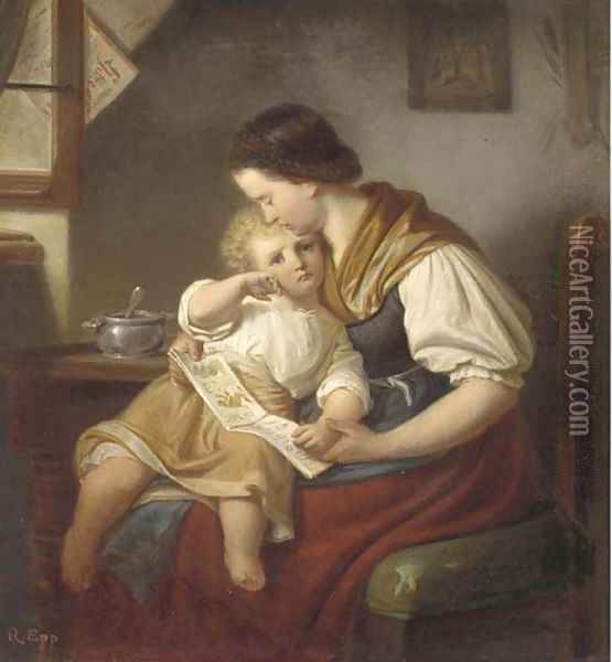 The first lesson Oil Painting - Rudolf Epp