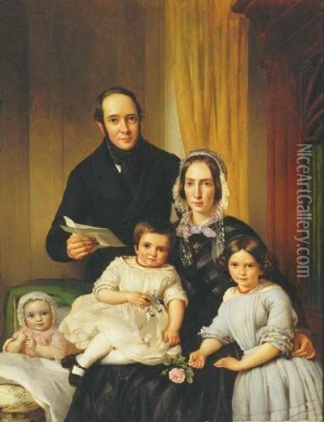 Family Oil Painting - Adrianus Johannes Ehnle