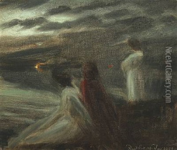 Study For Midsummer's Eve Oil Painting - Harald Slott-Moller