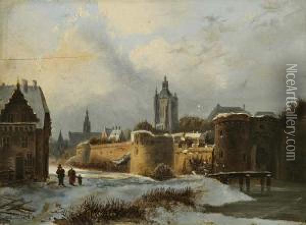Romantische Verschneite Stadtansicht Oil Painting - Francis John Wyburd