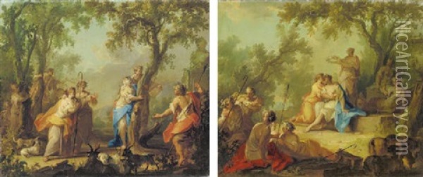 Mirtillo Playing Blindman's Buff With Amarillis Oil Painting - Johann Heinrich Keller