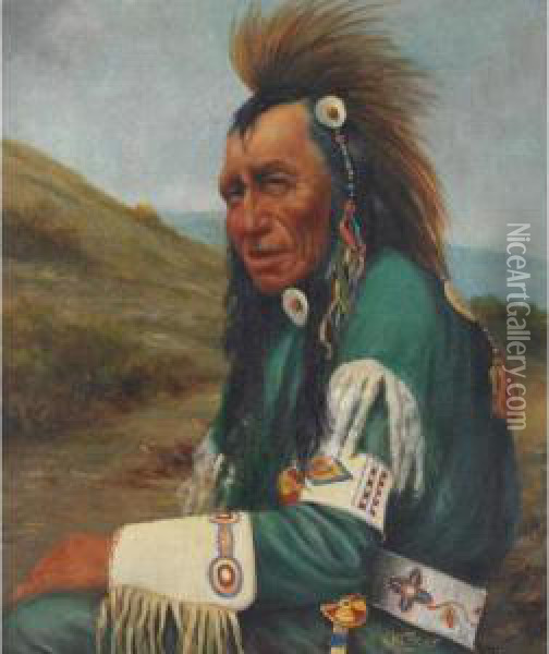 Portrait Of A Seated Warrior Oil Painting - Henry Metzger