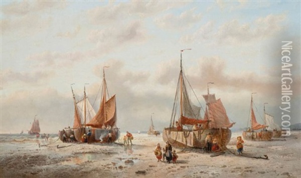 The Return Of The Fishermen At Sunset Oil Painting - Francois-Etienne Musin