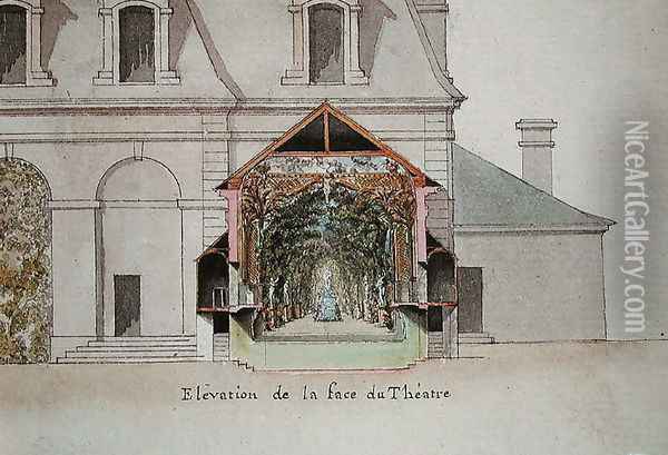 Elevation of the Theatre of the Salle de Spectacle, Chateaux de Chantilly, from the 'Atlas du Comte du Nord', 1784 Oil Painting - Chambe