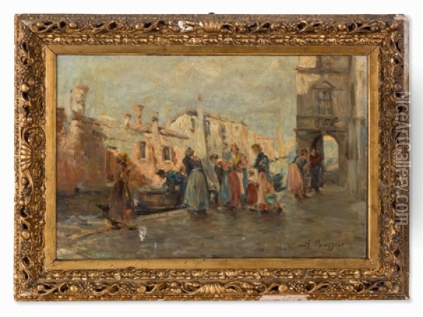 Fish Dealers In Chioggia Oil Painting - Leonardo Bazzaro