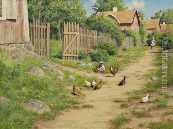 Sommaridyll Oil Painting - Johan Fredrik Krouthen