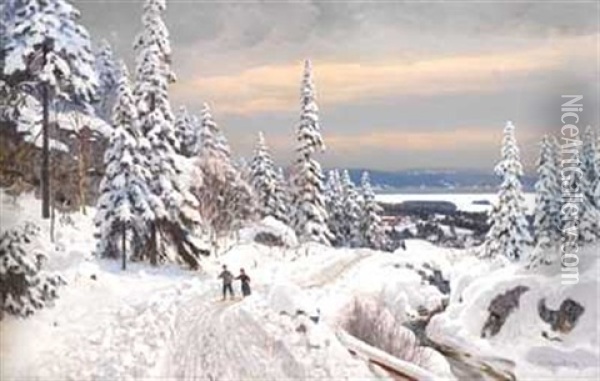 Skitur I Baerumsmarka Oil Painting - Nils Severin Lynge Hansteen