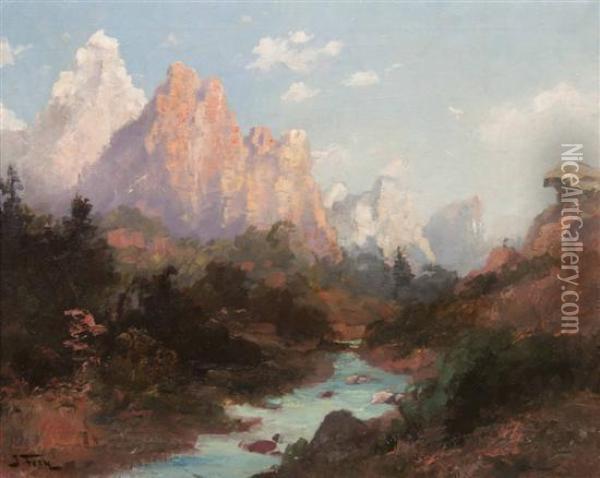 Sunrise Over Zion National Park, Utah Oil Painting - John Fery