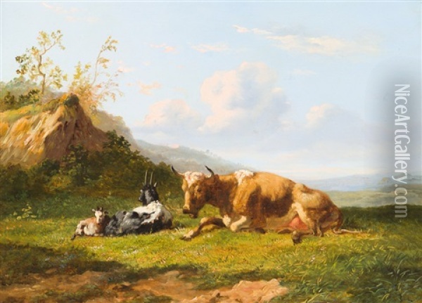 Kuh Und Ziegen Auf Der Weide Oil Painting - Johannes Hubertus Leonardus de Haas