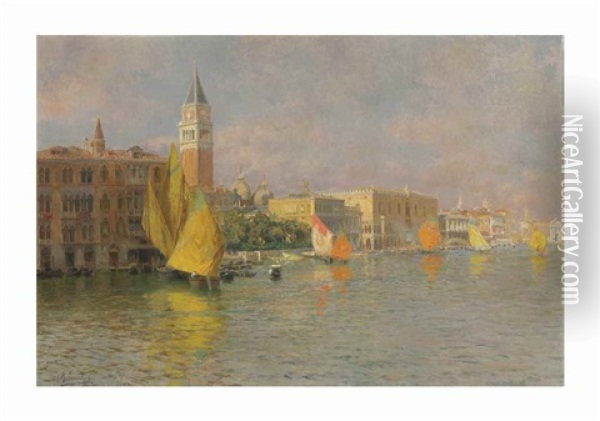 Il Bacino Di San Marco, Venice Oil Painting - Rubens Santoro