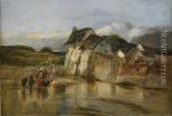 Tvatterskor Vid Strandkanten Oil Painting - Alfred Montague