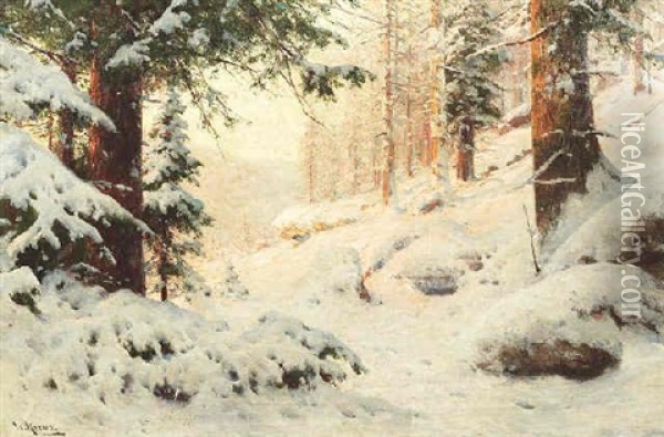 Winterwald Im Abendlicht Oil Painting - Walter Moras