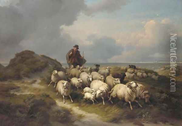 Un berger et son troupeau Oil Painting - Eugene Verboeckhoven