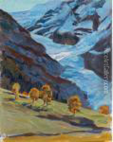 Gebirgslandschaft, 1922 
Mountain Landscape, 1922 Oil Painting - Hans Beat Wieland