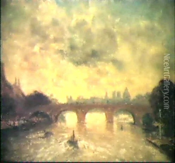 Paris. La Seine. Oil Painting - Frank Myers Boggs