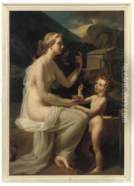 Nymphe Et Amour Oil Painting - Jean-Louis Hamon