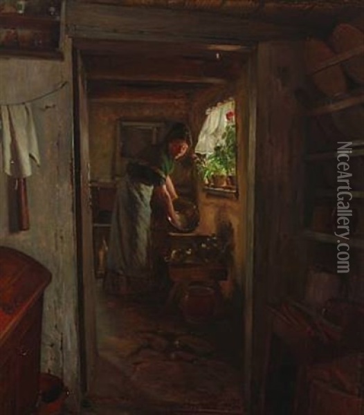Messingtojet Pudses, Interior Fra Horns Herred Oil Painting - Gustav Vermehren
