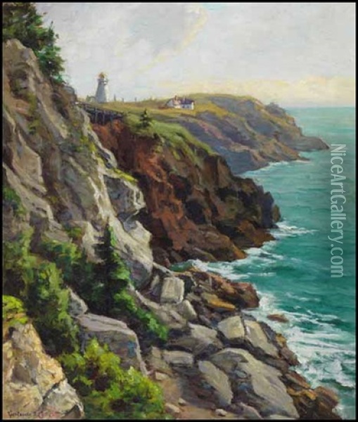 Newfoundland's Rocky Coastline Oil Painting - Gertrude E. Spurr Cutts