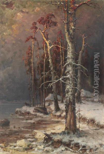 Winter In The Forest Near Lake Peipus Oil Painting - Iulii Iul'evich (Julius) Klever