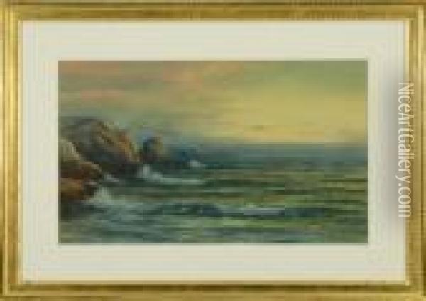 Sunset On A Rocky Coast. Oil Painting - George Howell Gay