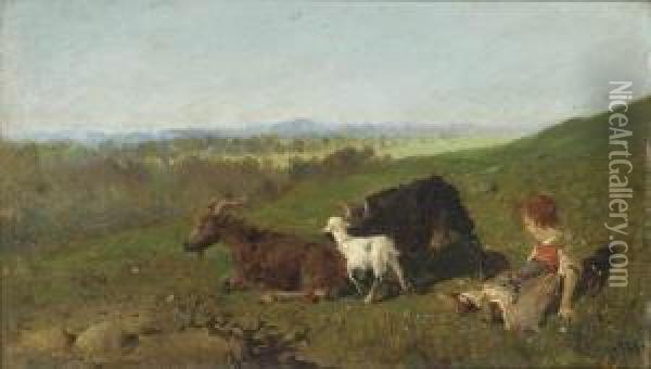 The Little Goat Herder Oil Painting - Baldomero Galofre Y Gimenez
