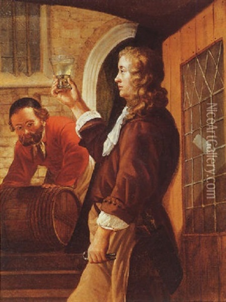 A Wine Merchant In A Doorway Oil Painting - Samuel Van Hoogstraten