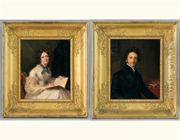 Portrait D'alphonse Marie Ferdinand Nicole-du Pan (+ Portrait De Louise Petronille Nicole-du Pan; Pair) Oil Painting - Firmin Massot