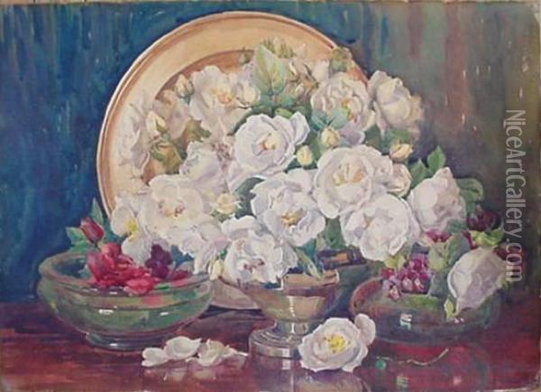 ''silver Moon Roses'' Oil Painting - George Walter Dawson