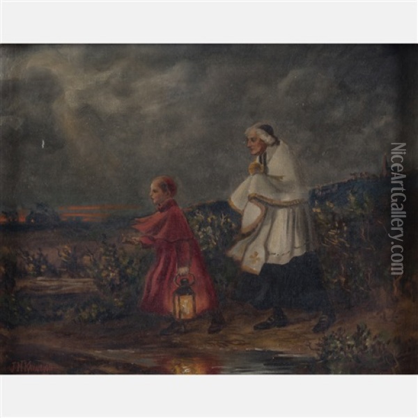 Journey To Give The Sacrament Of The Sick Oil Painting - Joseph Malachy Kavanagh