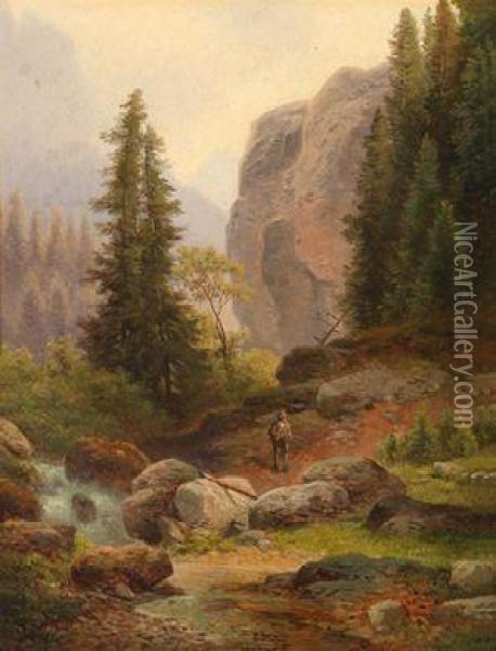 Ein Jager Im Hochgebirge Oil Painting - Carl Hasch