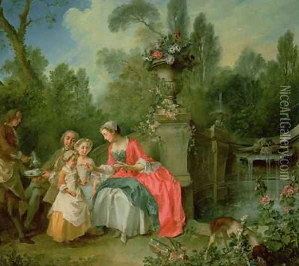 A lady and a gentleman in the Garden with two children 2 Oil Painting - Nicolas Lancret