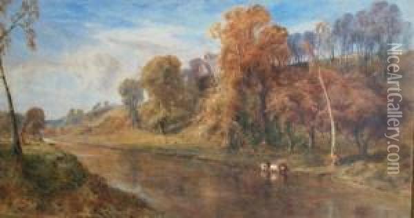 Cattle By The Stream Oil Painting - Bernard Walter Evans