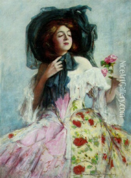 The Pink Rose Oil Painting - Mortimer Mempes
