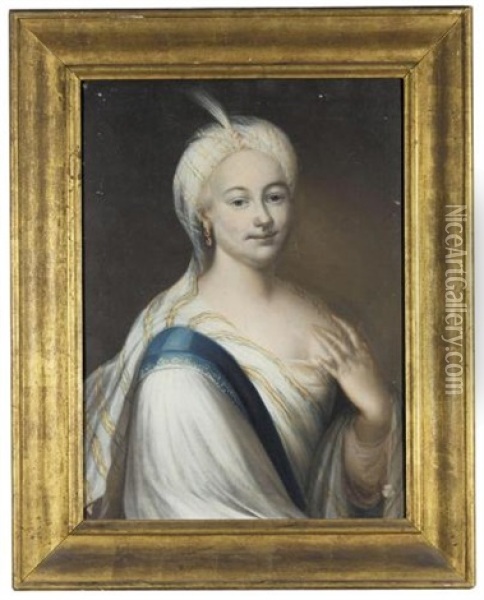 Portrait Of A Lady/portrait Einer Dame Oil Painting - Johann Conrad Eichler