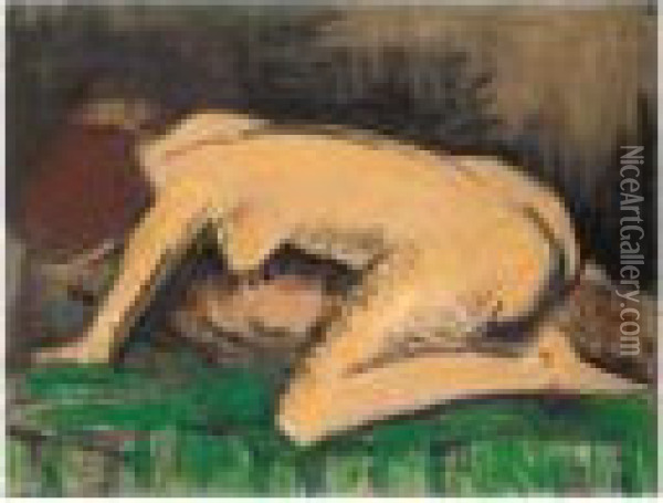 Kauernder Akt (crouching Nude) Oil Painting - Otto Mueller